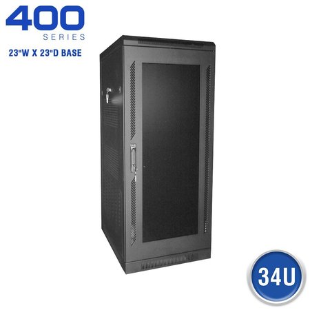 QUEST MFG Floor Enclosure Server Cabinet, Acrylic Door, 34U, 5' x  23"W x 23"D, Black FE4019-34-02